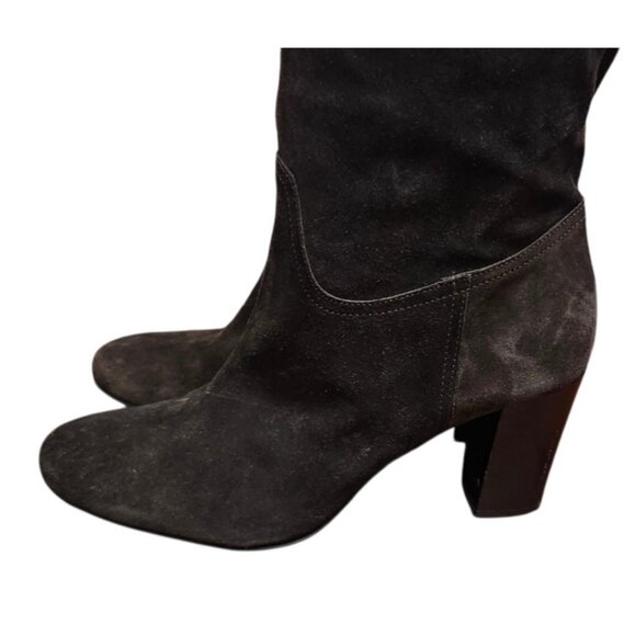 SAN FREDIANO Brown Suede Leather Knee High Heeled Boots US 7 Made In Italy - Picture 7 of 15